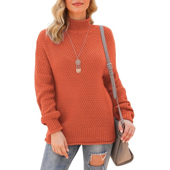 Women's Oversized Turtleneck Sweater Acrylic Long Sleeve Pullover Casual - Picture 2 of 4